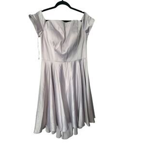 KLEINFELD BEAUTIFUL GREY SATINY OFF SHOULDER DRESS SZ 14 EUC